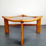 Square coffee table in wood and smoked glass
