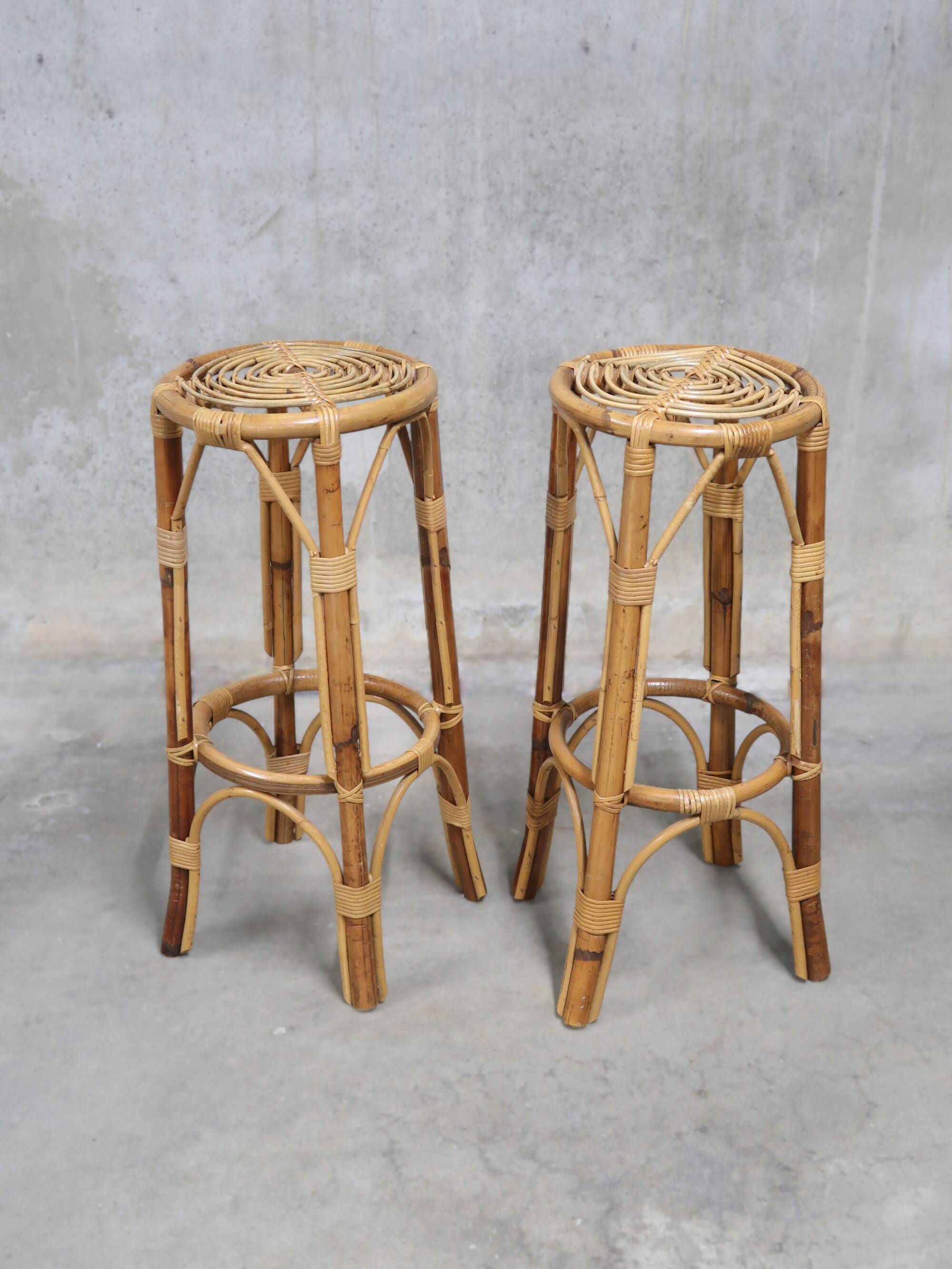 2 vintage rattan bar stools 60s