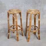 2 vintage rattan bar stools 60s