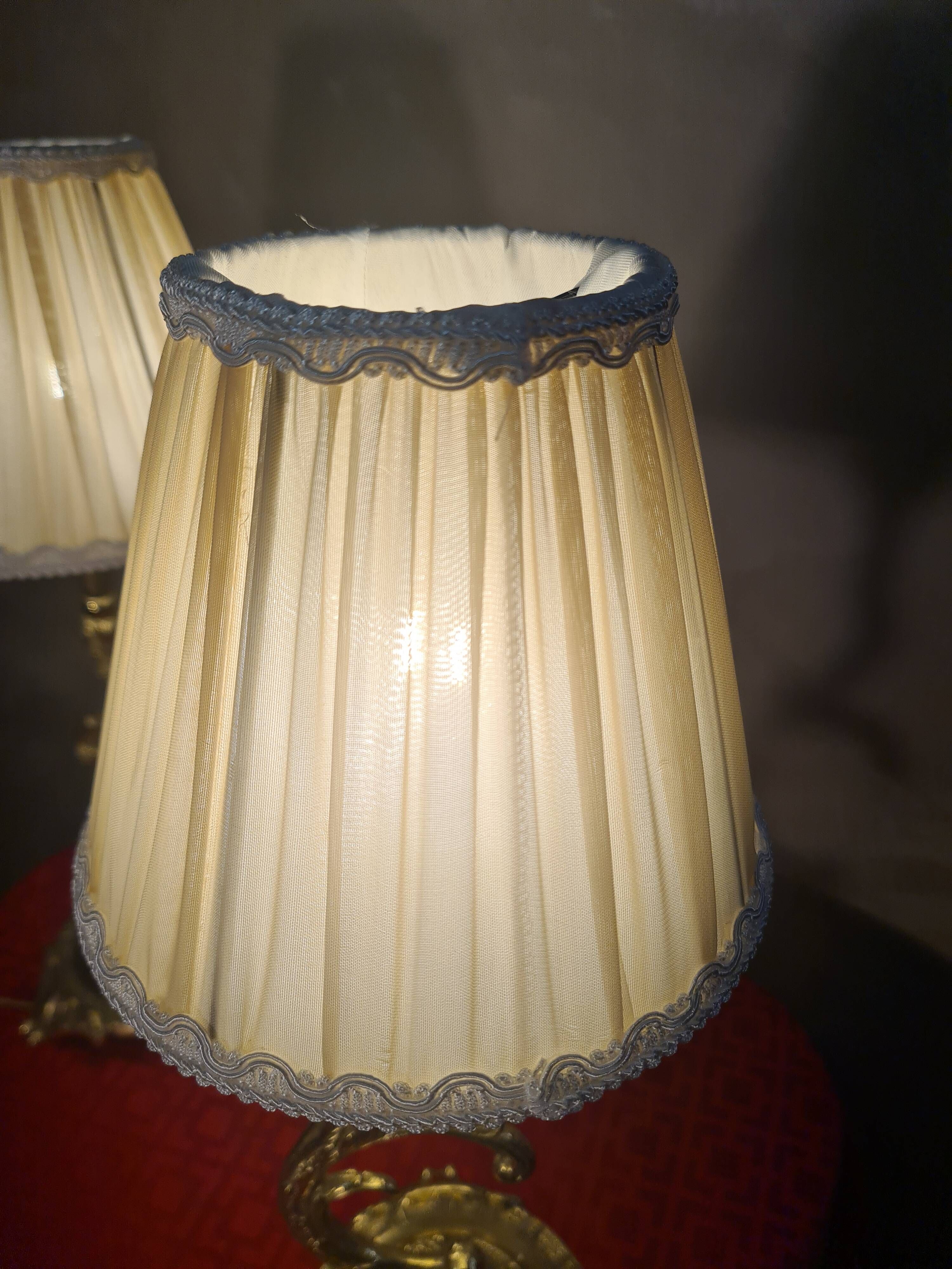 pair of chiselled bronze lamps, bedside, bedroom, new lampshade 38x15, electric ok