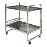 Vintage 70s serving cart in chromed metal and smoked glass