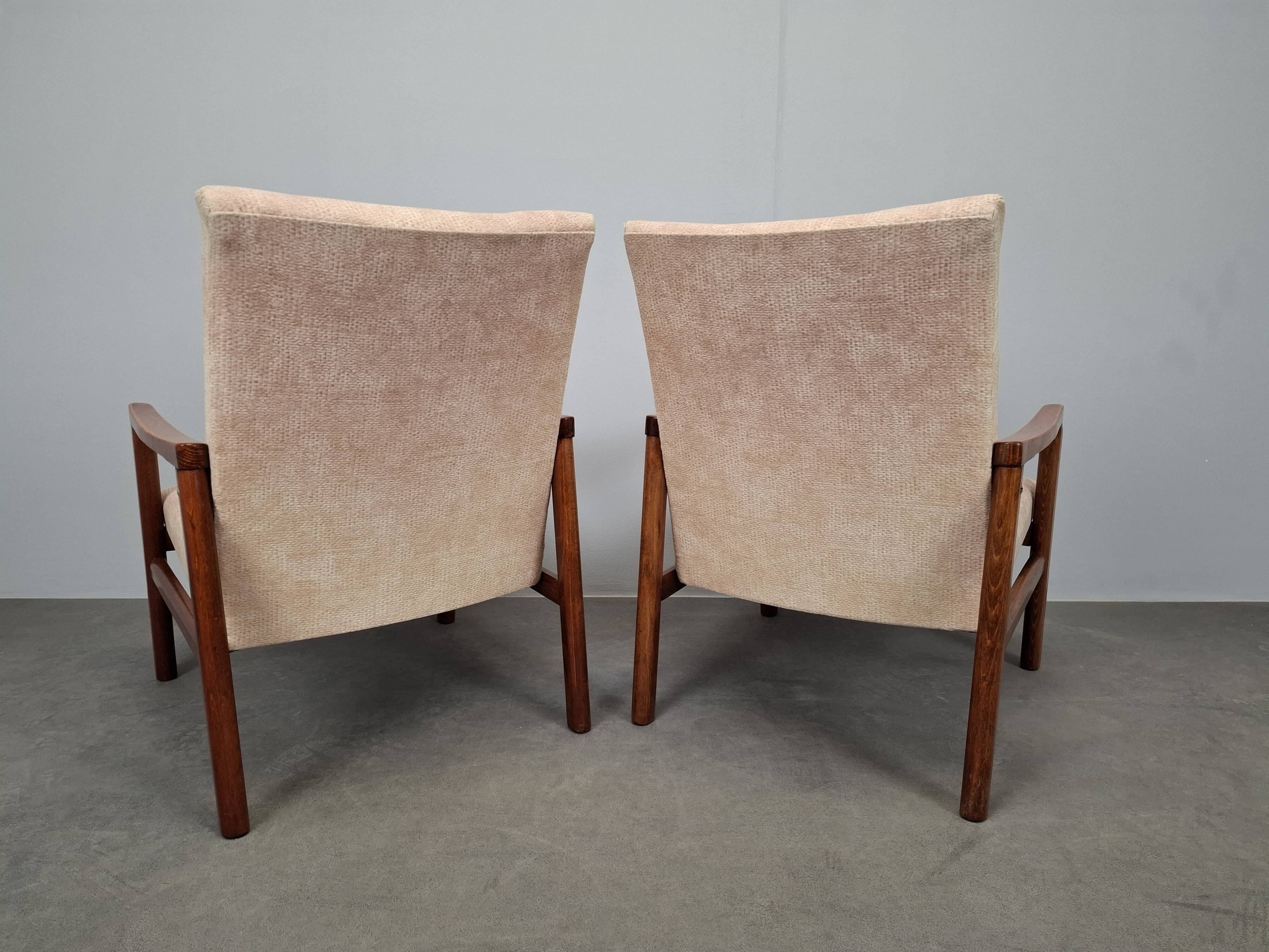 Pair of TON Mid-Century Modern Armchairs, Czechoslovakia, 1970s