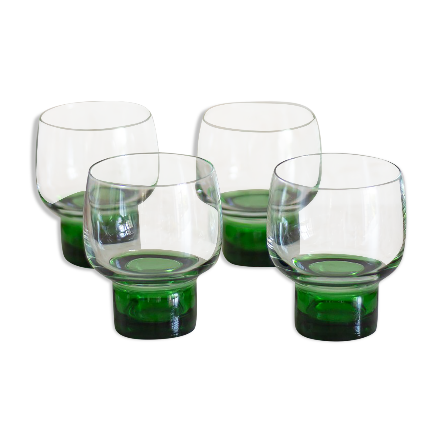 4 verres vintage pied large vert