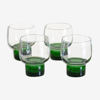 4 vintage glasses - green wide foot