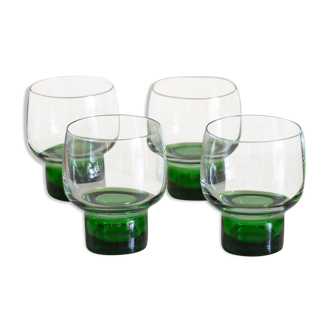 4 vintage glasses - green wide foot