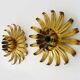 Pair of palm tree wall lights in gold metal. 70s