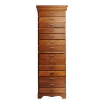 Cabinet d'archive en chêne danois avec étagère coulissante, vers 1925–1950