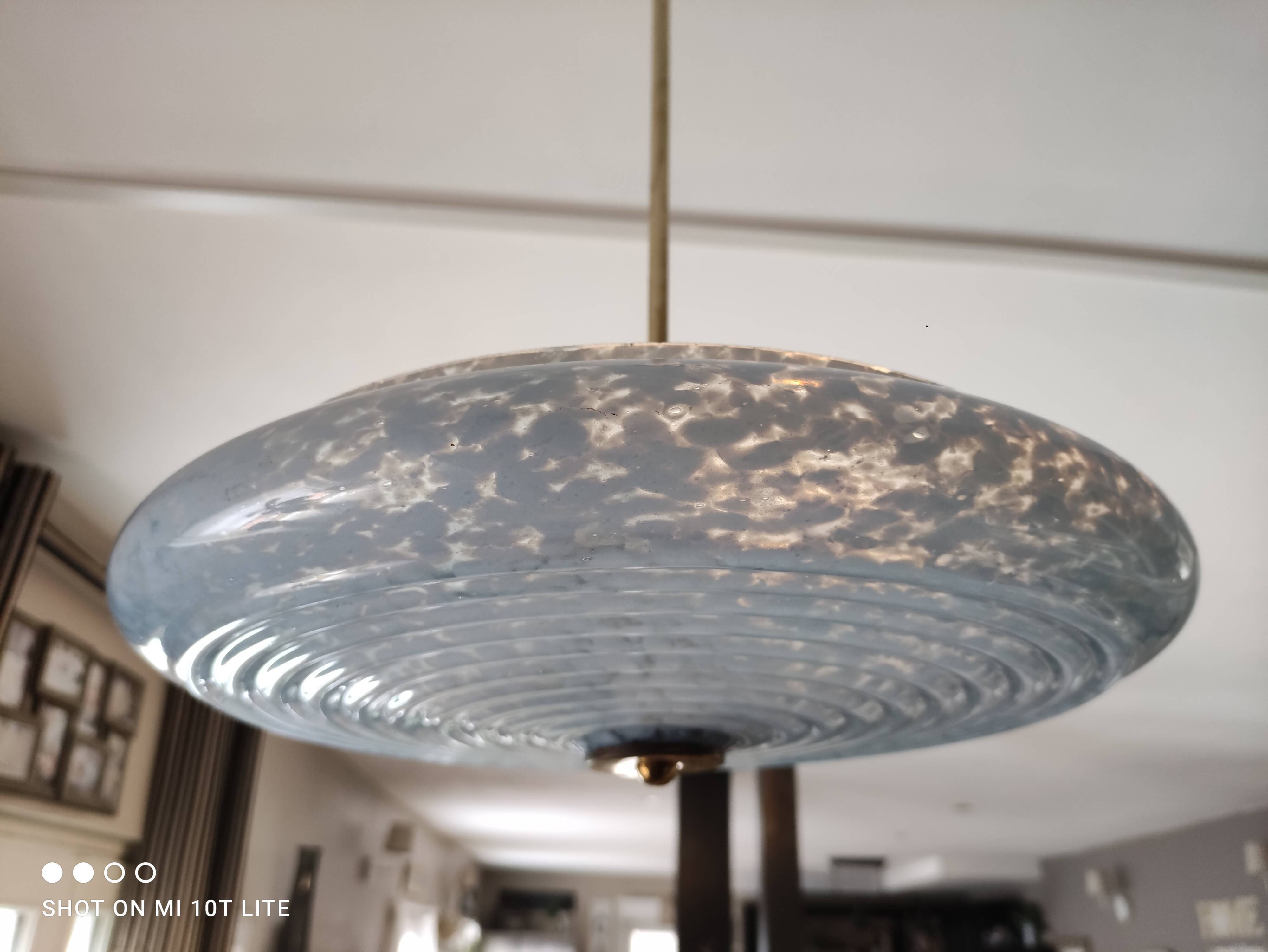 Art deco ceiling lamp in light blue clichy glass