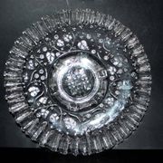 Old molded glass cake dish cutter - ivy decoration wavy edge 31cm