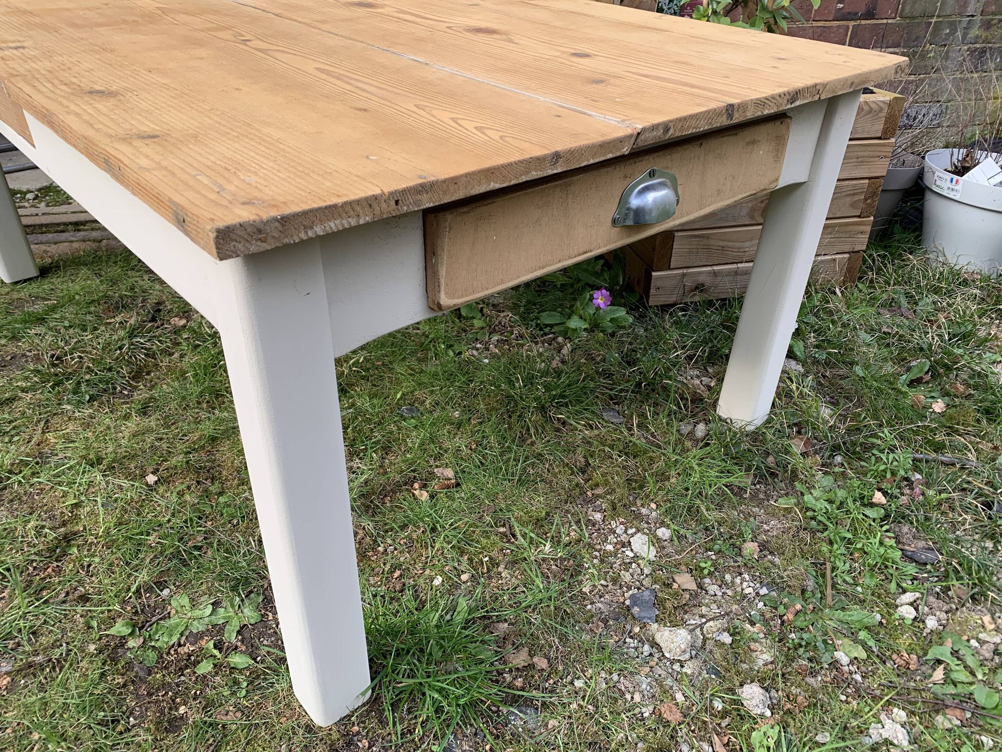 Table basse de ferme campagne bois brut blanc