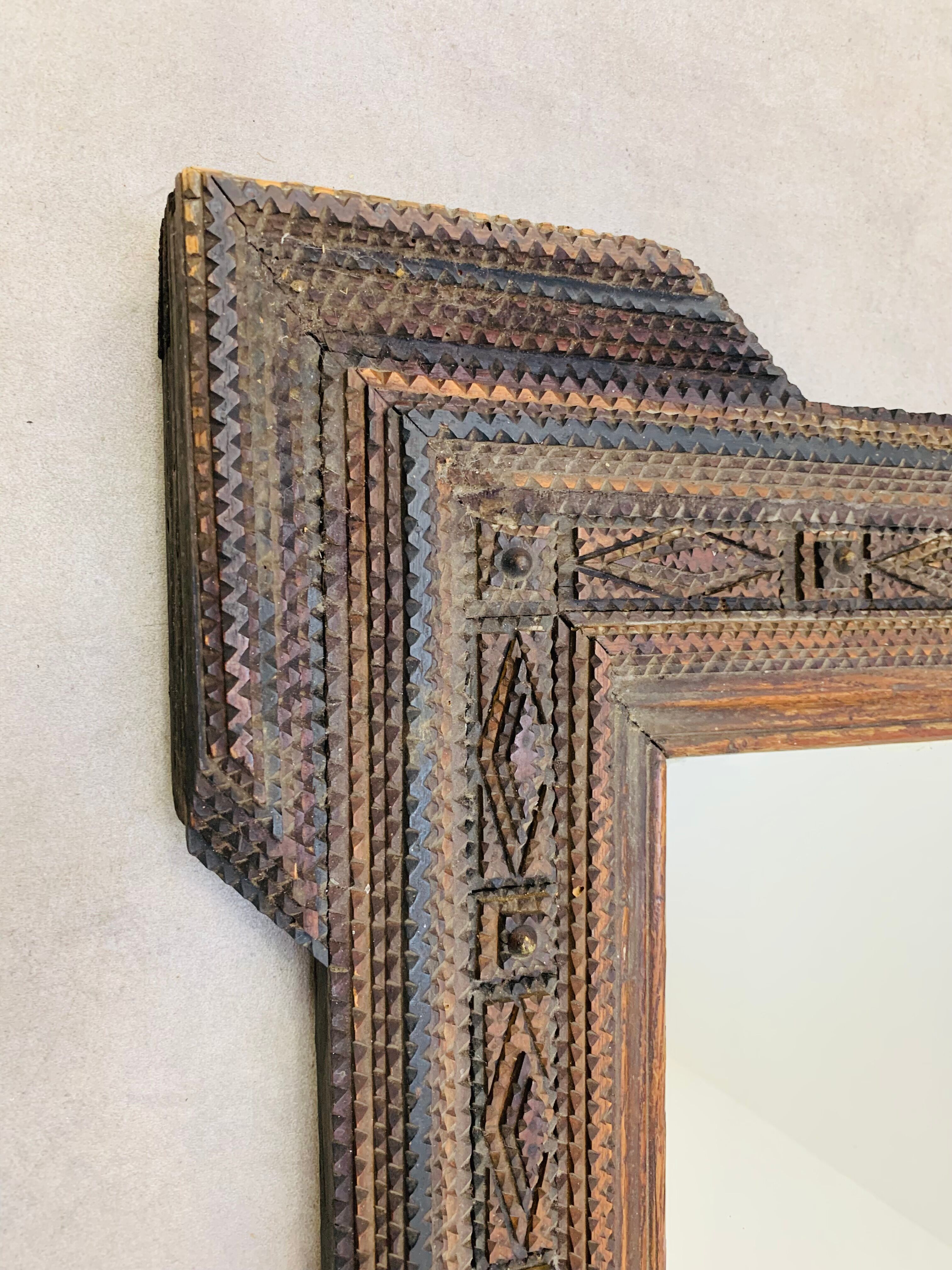 Mirror "tramp art" folk art 103 x 76 cm.