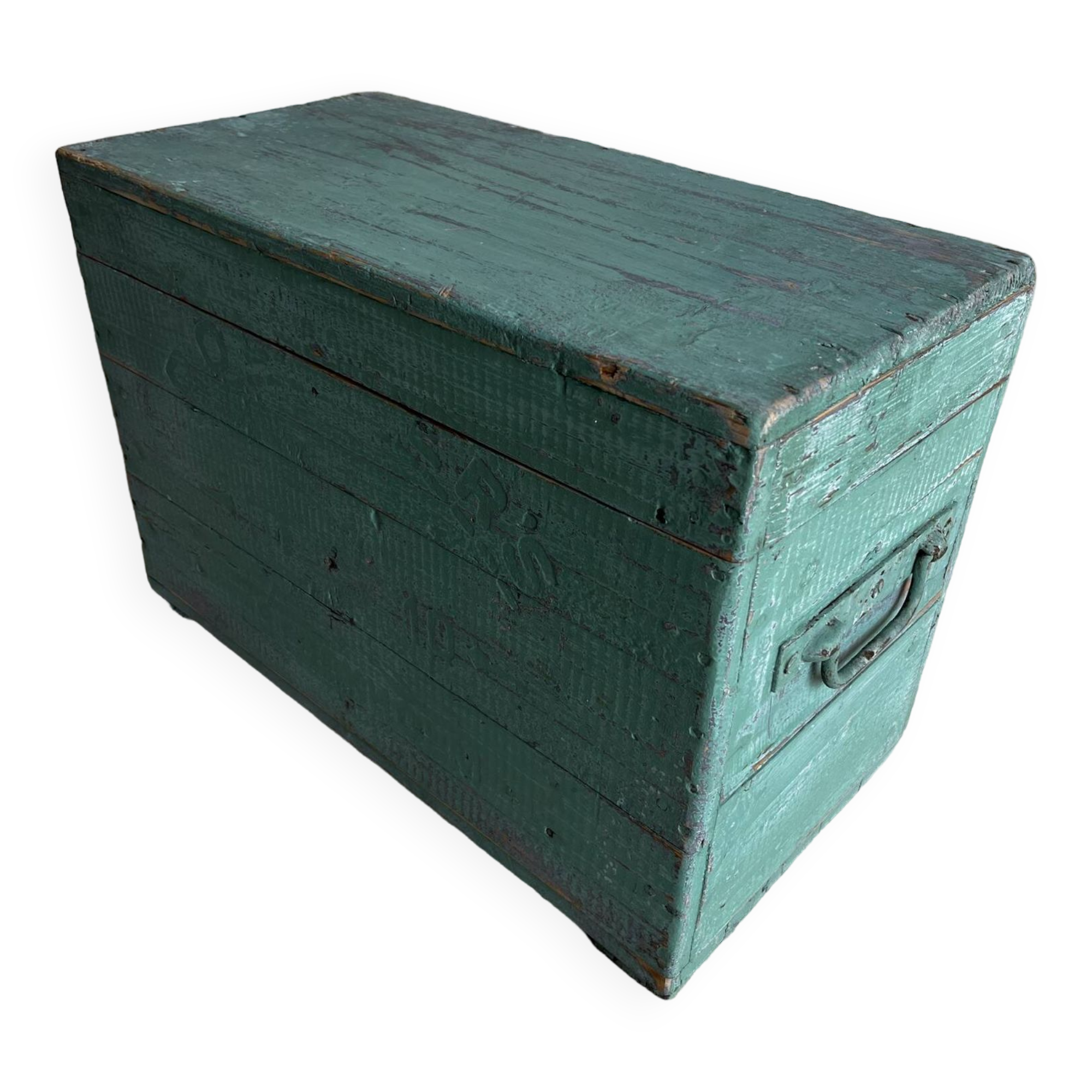 Patinated green wooden chest