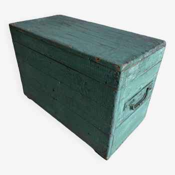 Patinated green wooden chest