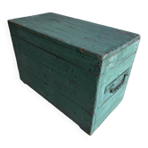Patinated green wooden chest