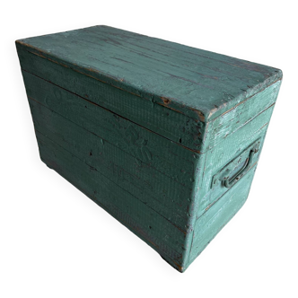 Patinated green wooden chest