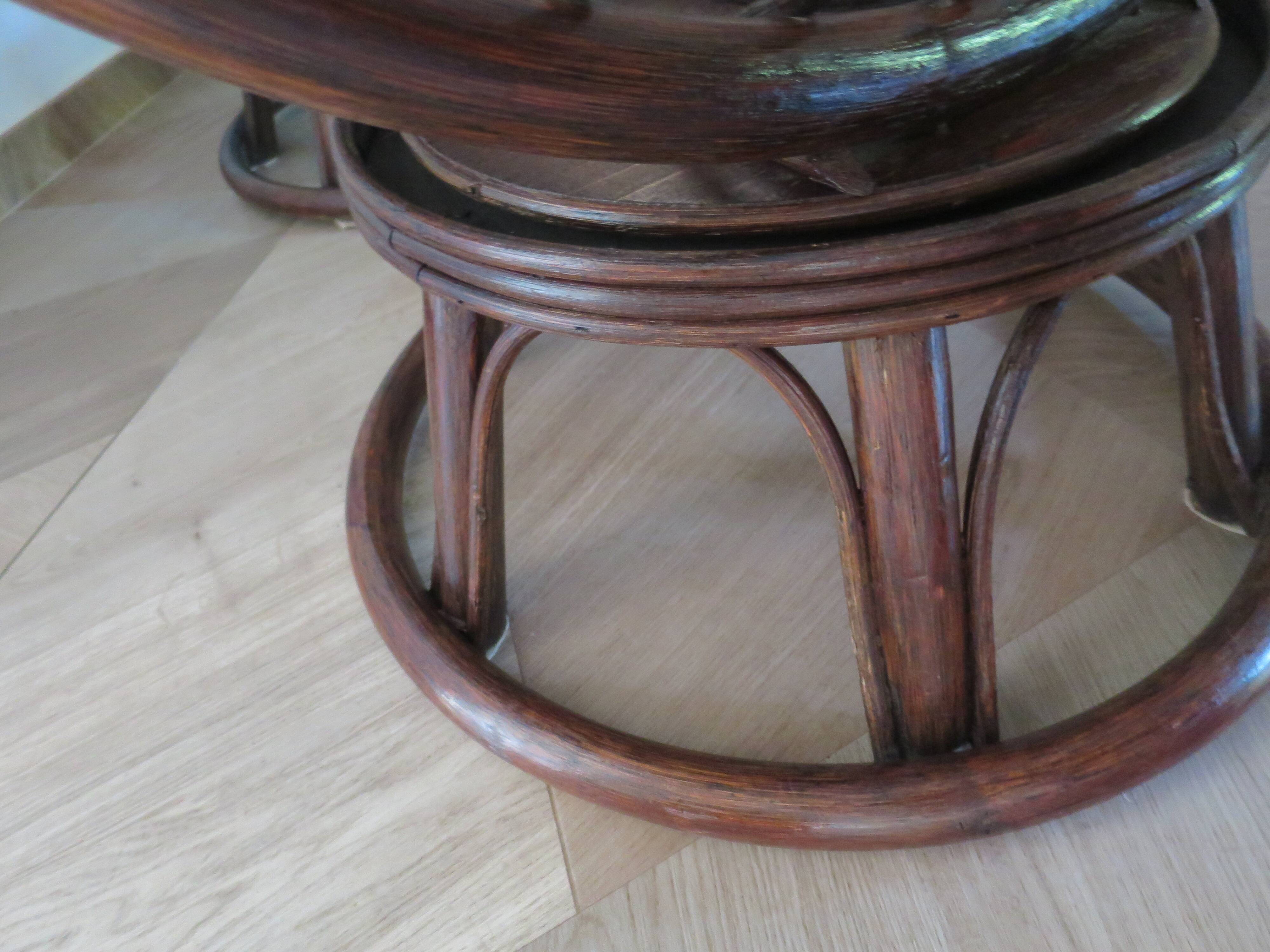 Vintage set of 2 swivel chairs in bamboo and rattan - Papasan shape