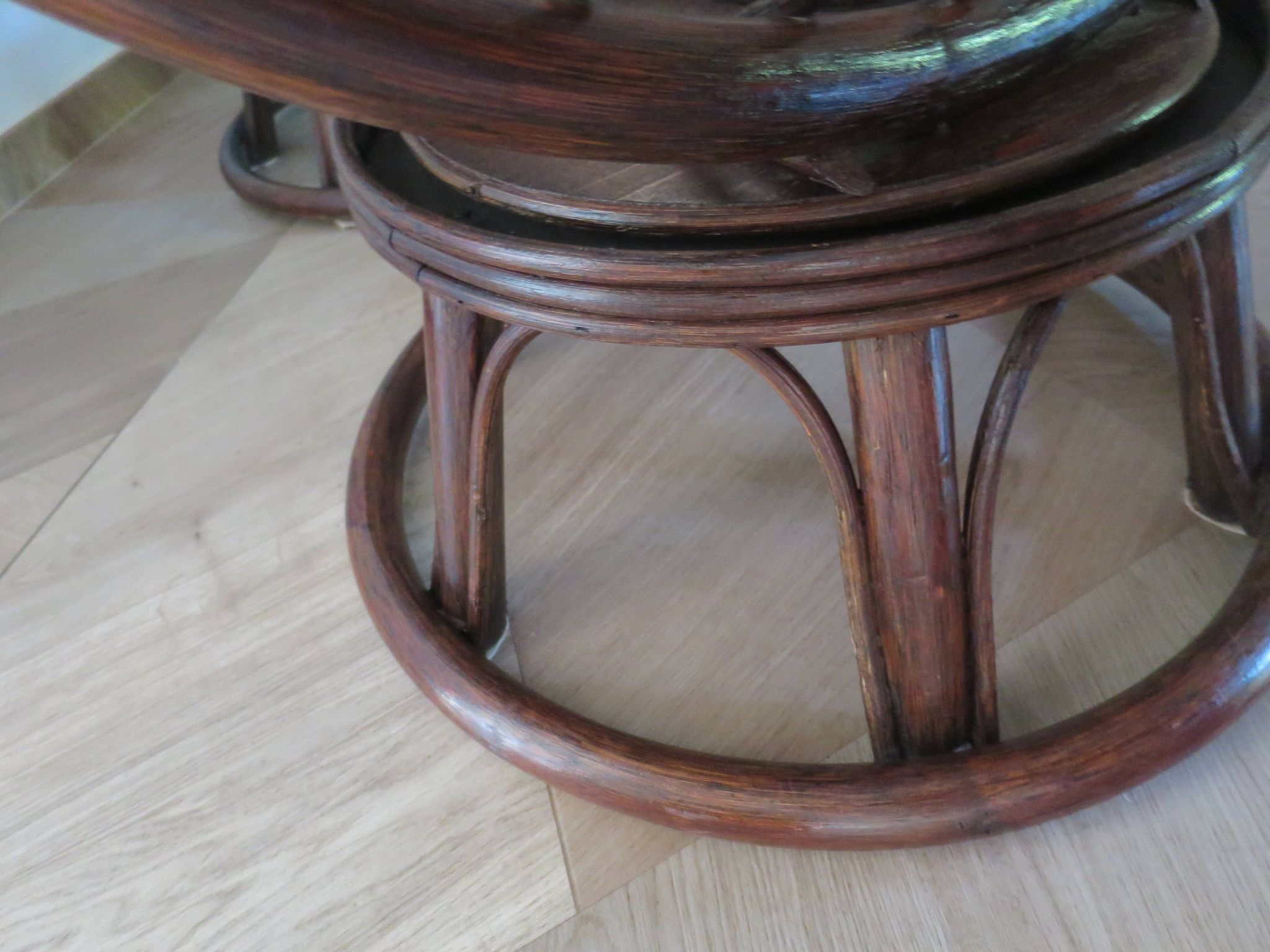 Vintage set of 2 swivel chairs in bamboo and rattan - Papasan shape