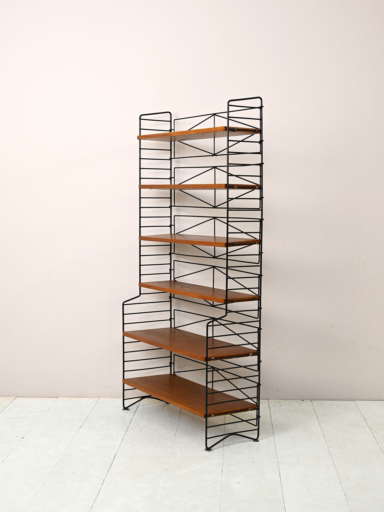 Vintage bookcase with metal frame