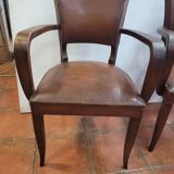 Pair of antique leather bridge armchairs