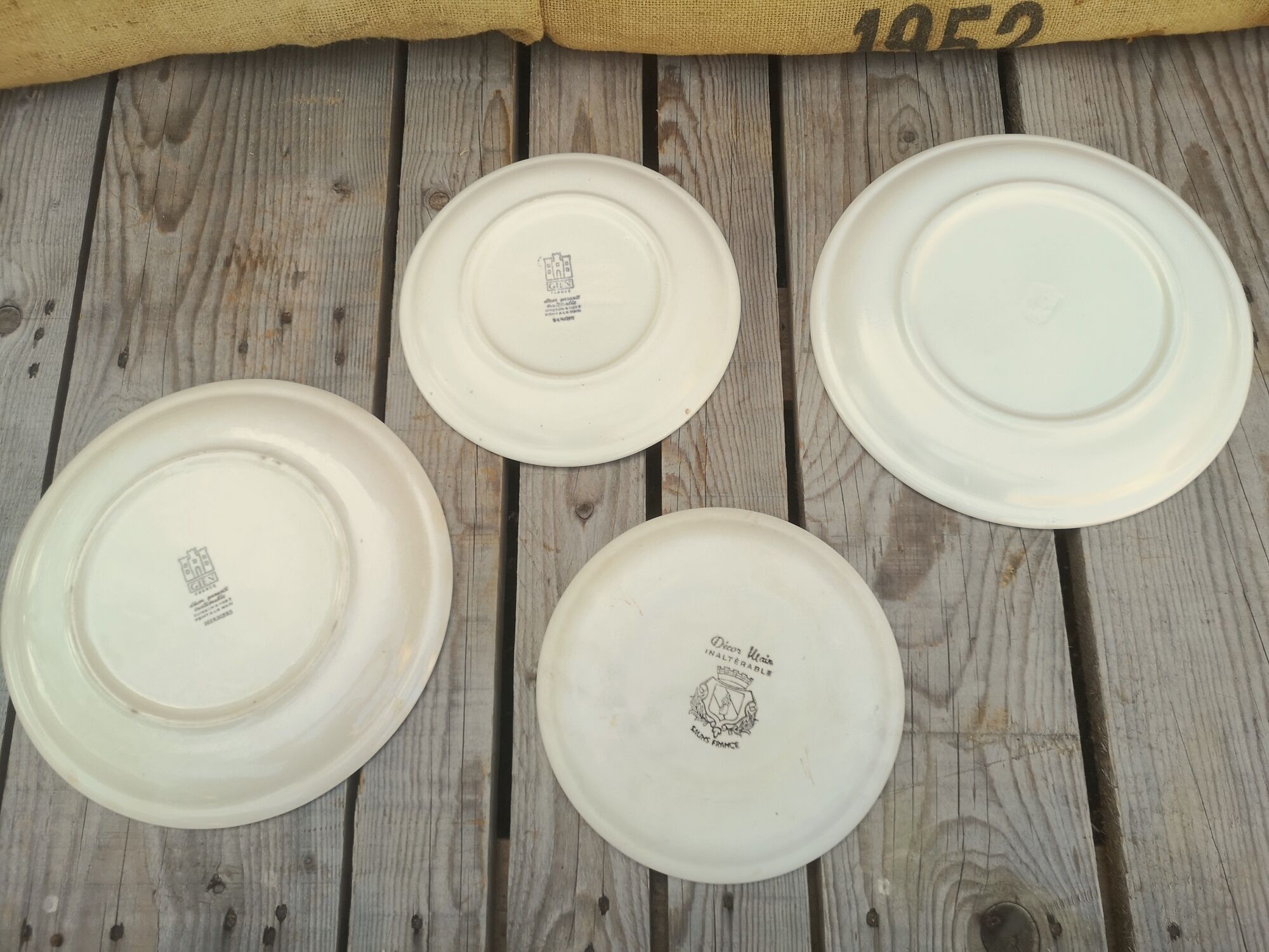 Lot of 4 mismatched plates herbarium vegetable decoration