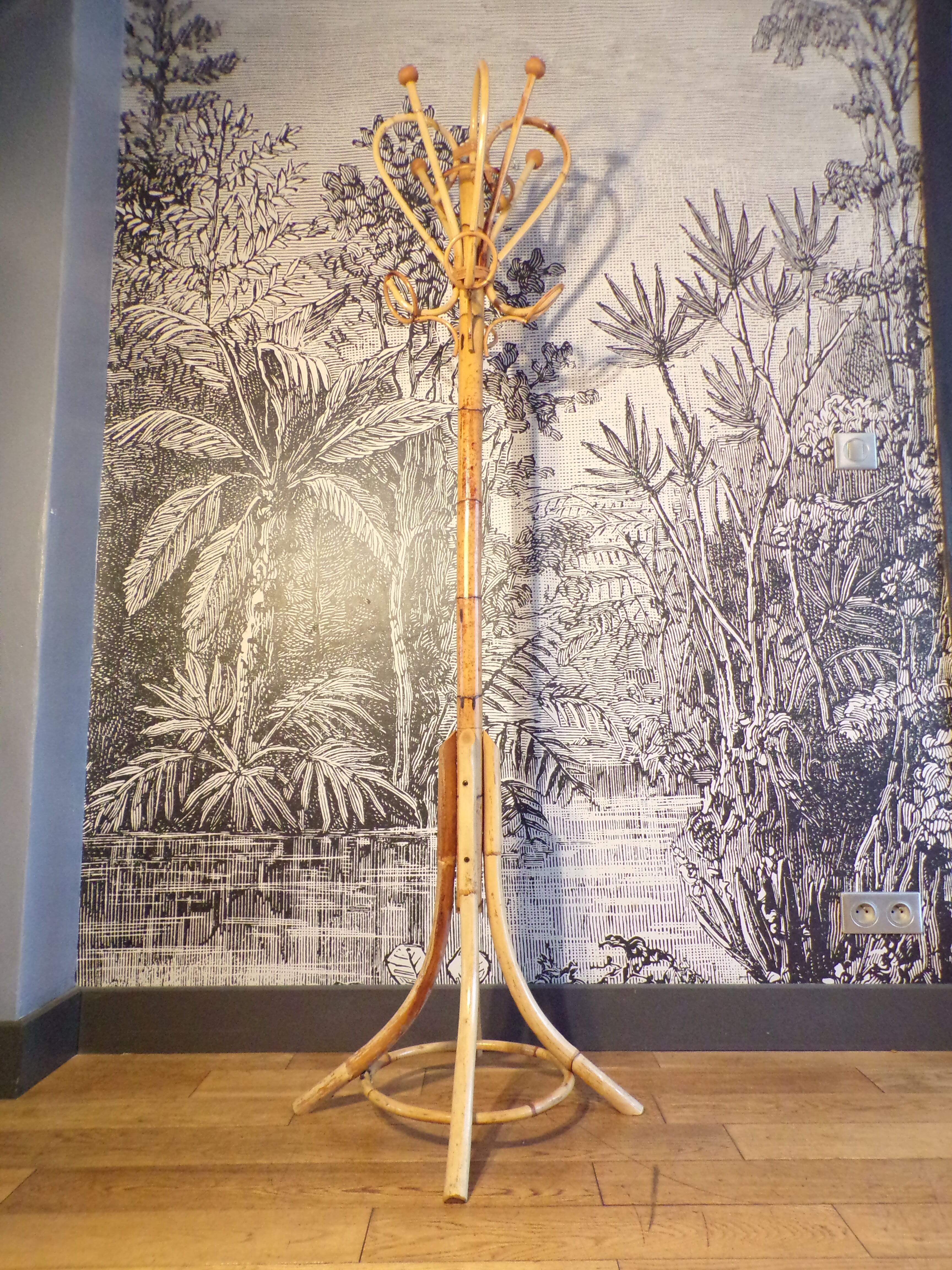 Vintage rattan coat rack