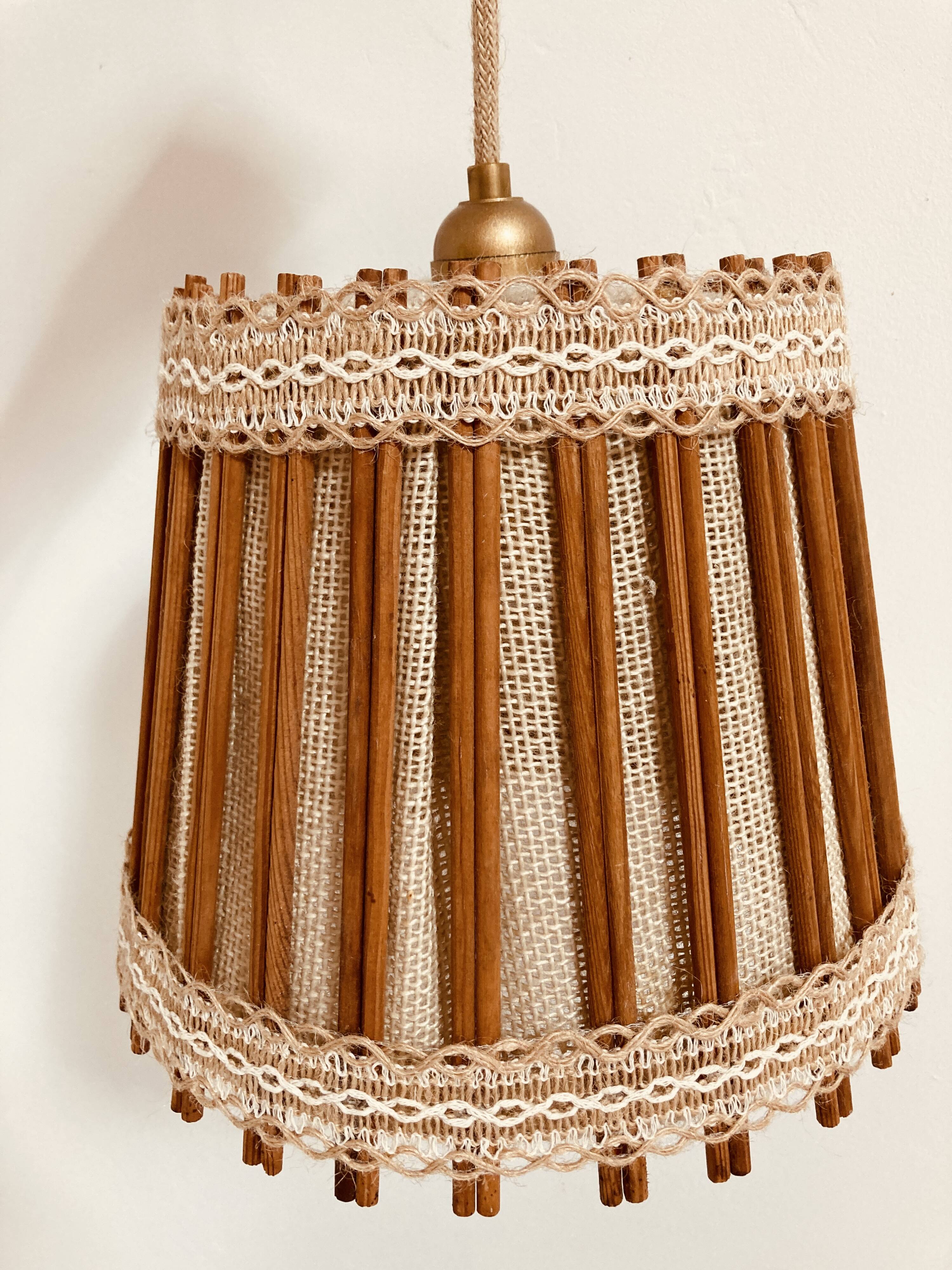 Vintage fabric and wood pendant light