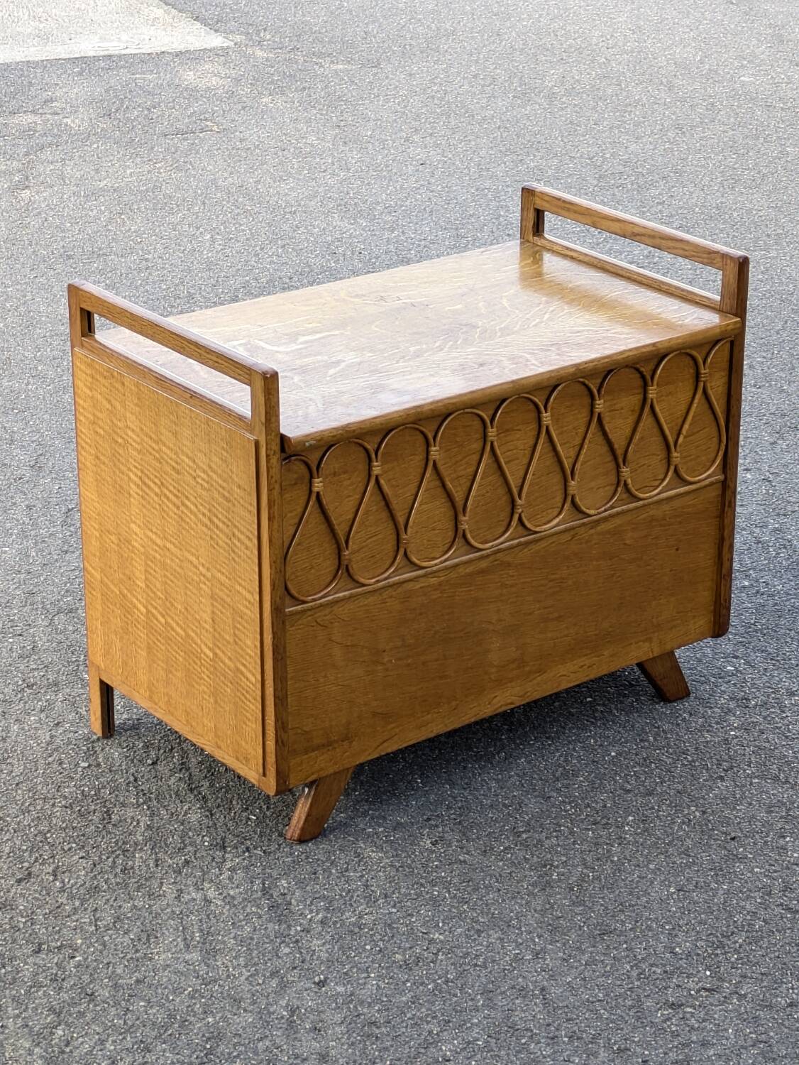 Vintage oak and rattan chest/bench – 1960s