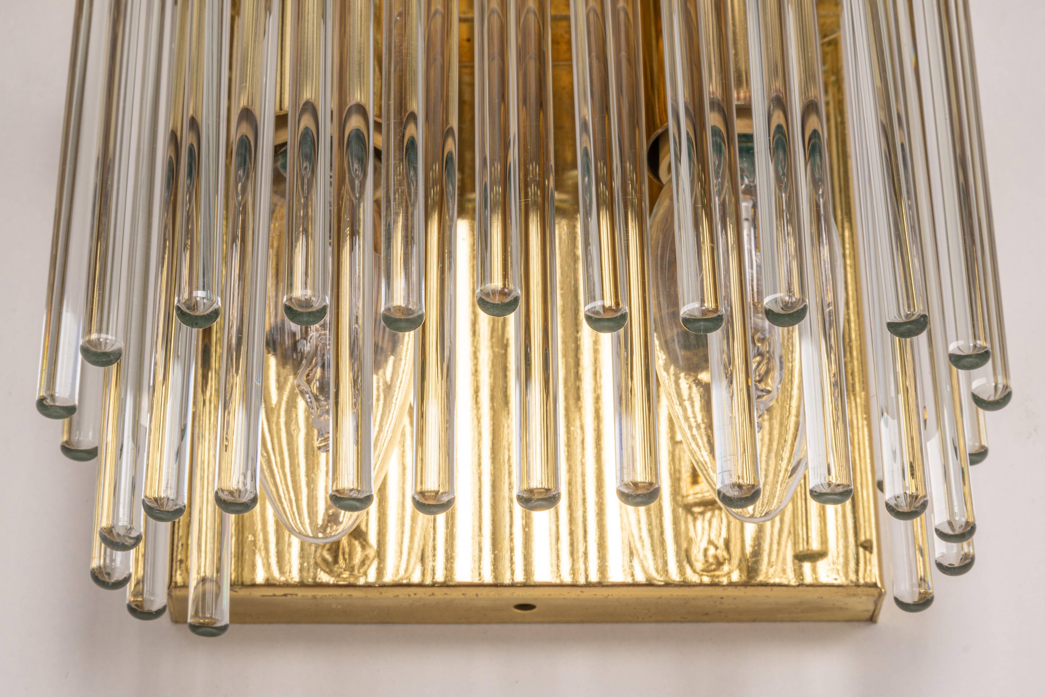 Pairs of wonderful wall lights with crystal rods, Italy, 1970s.