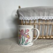 Vintage white porcelain mug or mug retro floral pattern