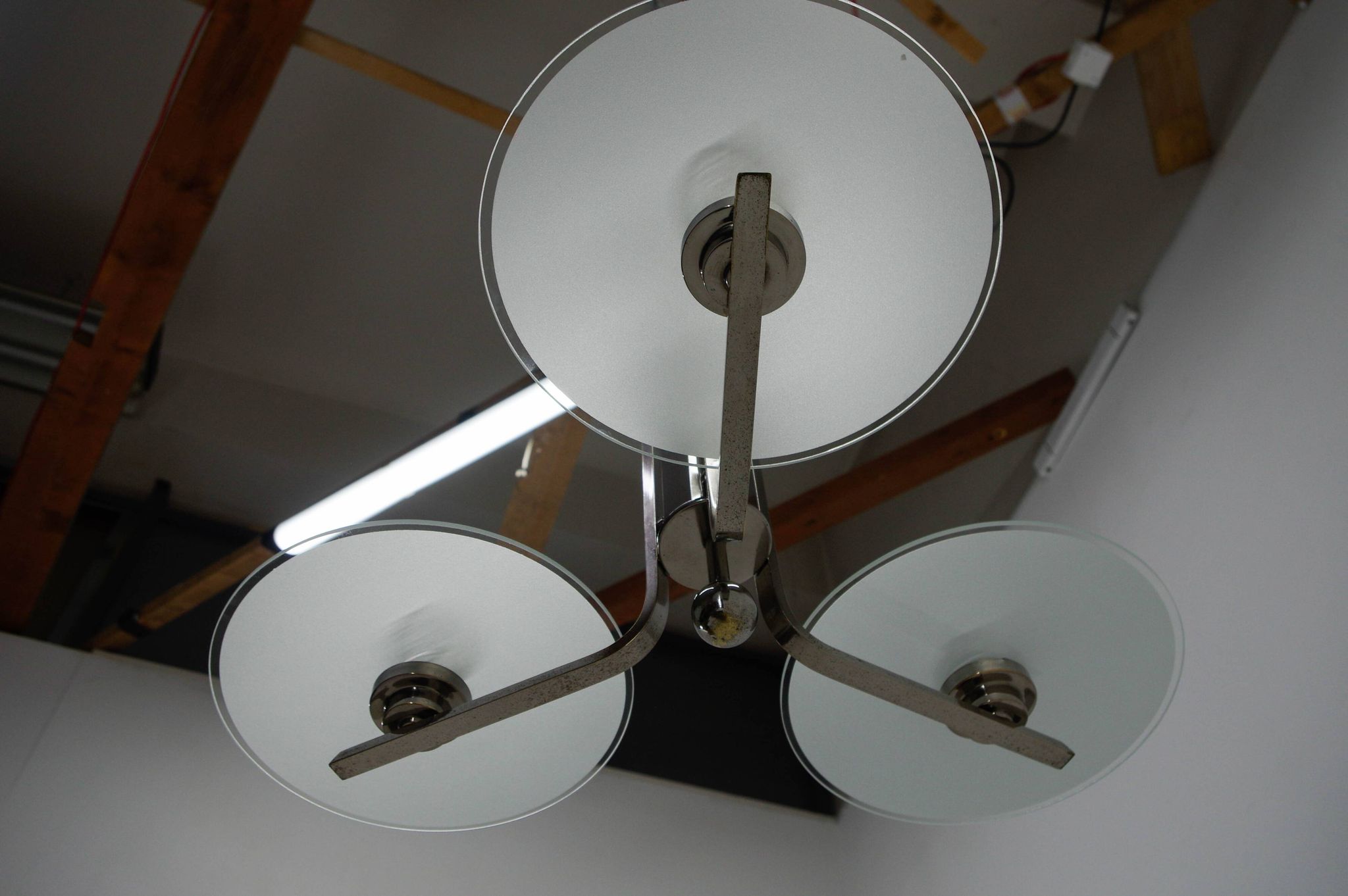 Bauhaus / Functionalist Chrome and Glass Chandelier, 1920s