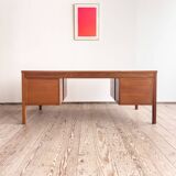 Grand bureau de direction en teck avec cuir, années 60