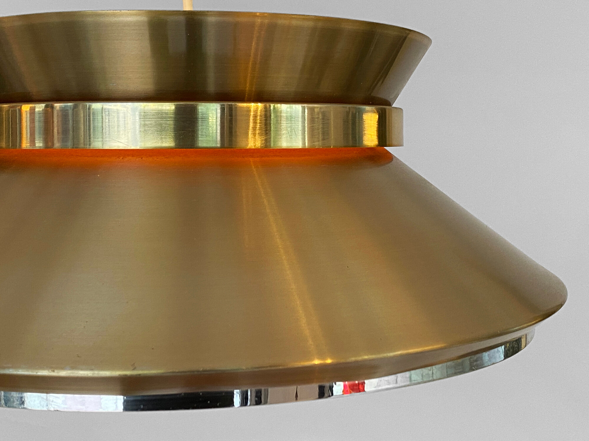Brass colored aluminium pendant light by Carl Thore for Granhaga Metall. Sweden 1970s.