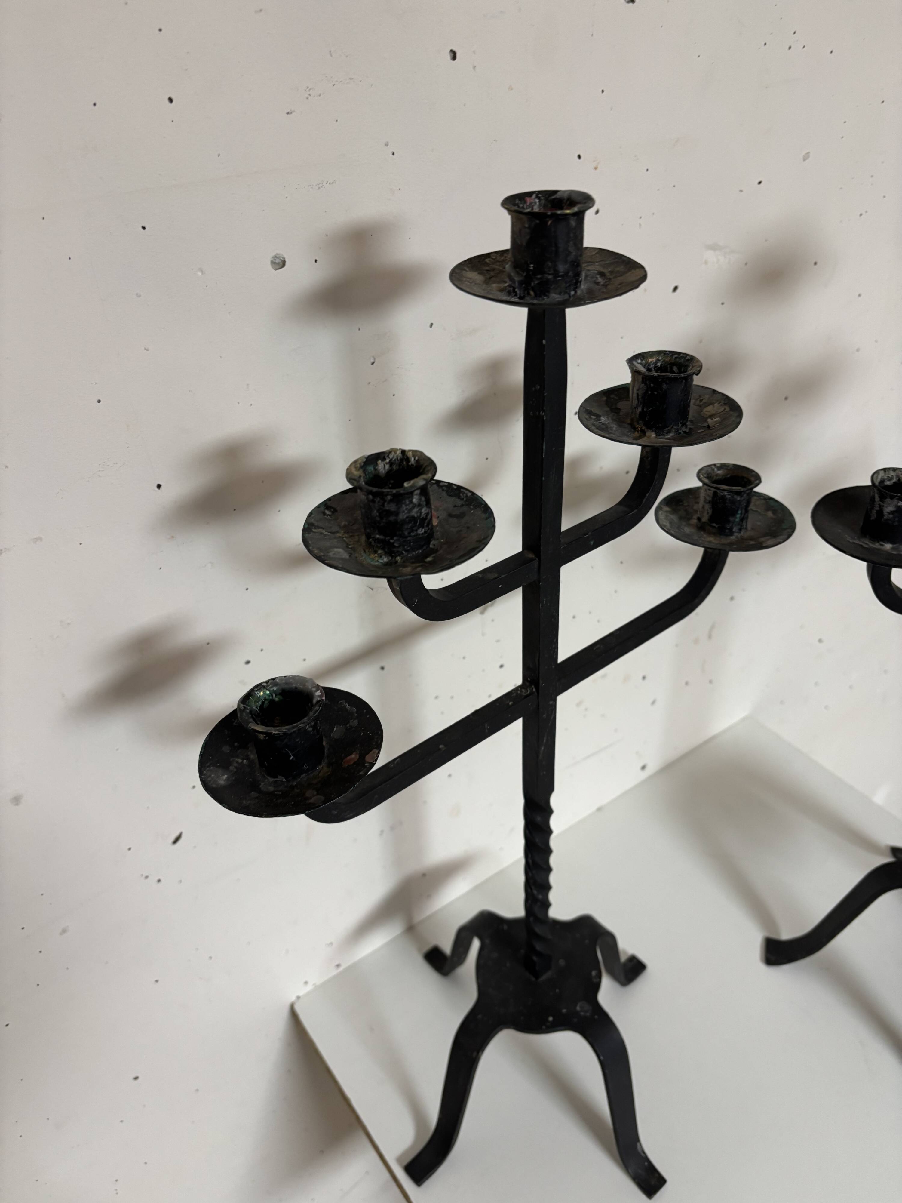 Pair of large iron candlesticks 1950