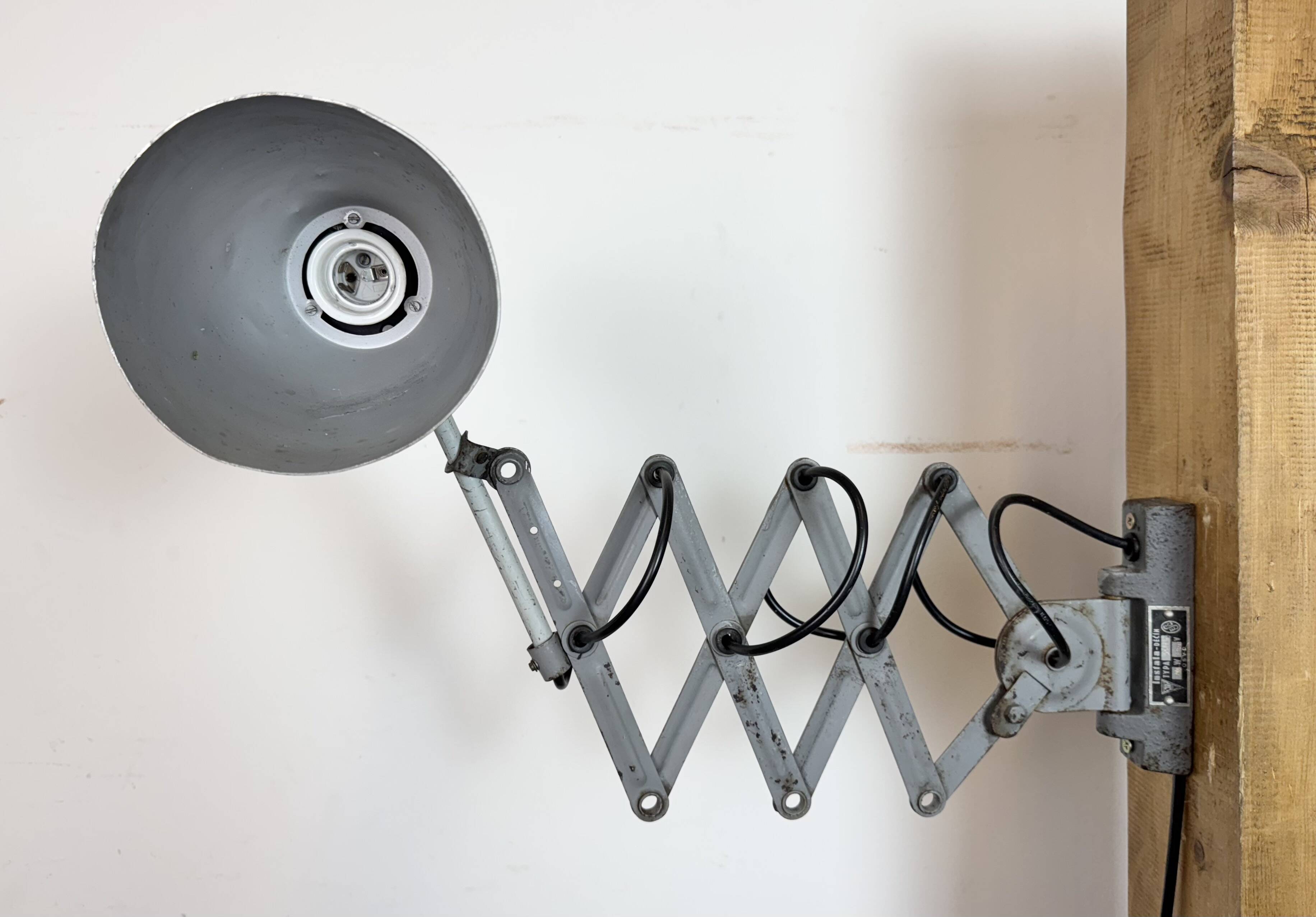 Industrial Grey Scissor Wall Lamp, 1960s