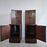 Pair of art deco bedside tables illuminated in wood and brass