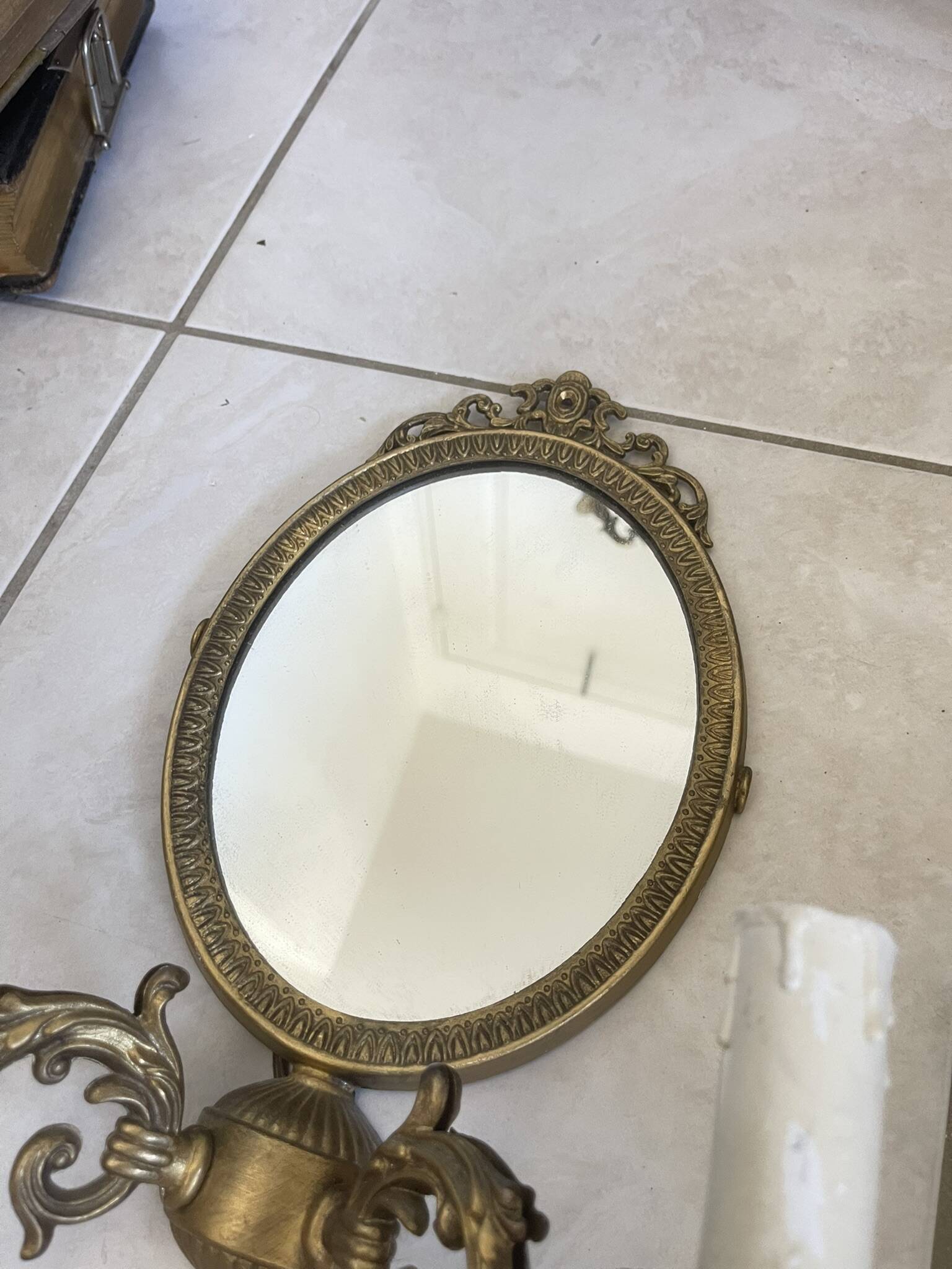 Wall Mirror Sconce Golden Pediment Candle Holder Chandelier France Louis Style