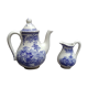 Pouring coffee maker and its milk pot in Luneville earthenware setting Excelsior - TB state - Vintage