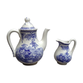 Cafetière verseuse et son pot à lait en faïence de Luneville décor Excelsior - TB état - Vintage