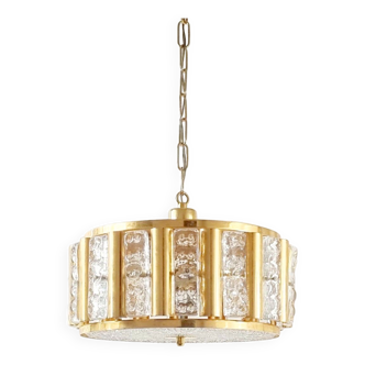 Mid-Century Scandinavian Glass & Brass Chandelier by Carl Fagerlund for Lyfa & Orrefors, 1960s