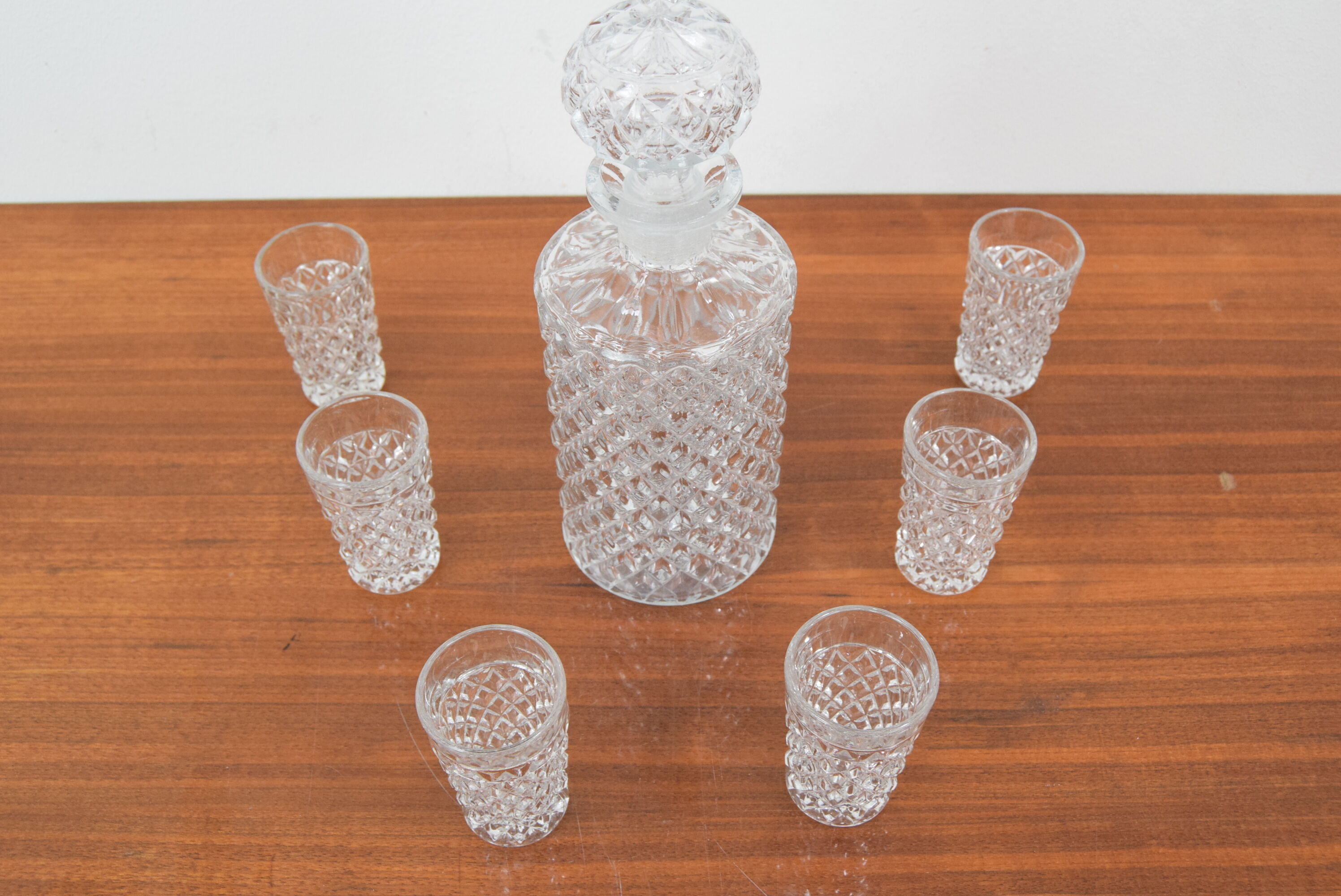 Mid-Century Set of six Glass and Carafe, Bohemia Crystal, 1950´s