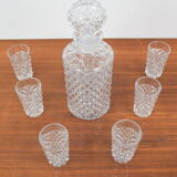 Mid-Century Set of six Glass and Carafe, Bohemia Crystal, 1950´s