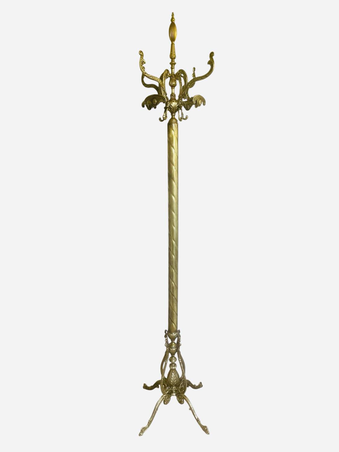 Freestanding brass coat rack
