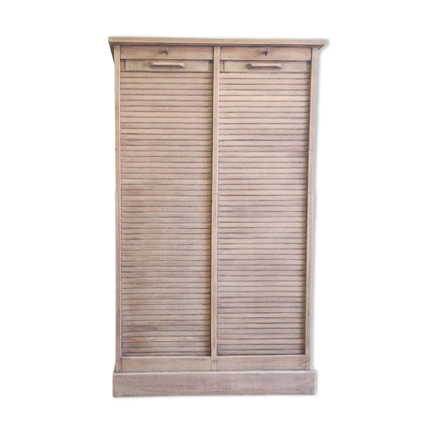 Antique furniture with double curtains sanded to white