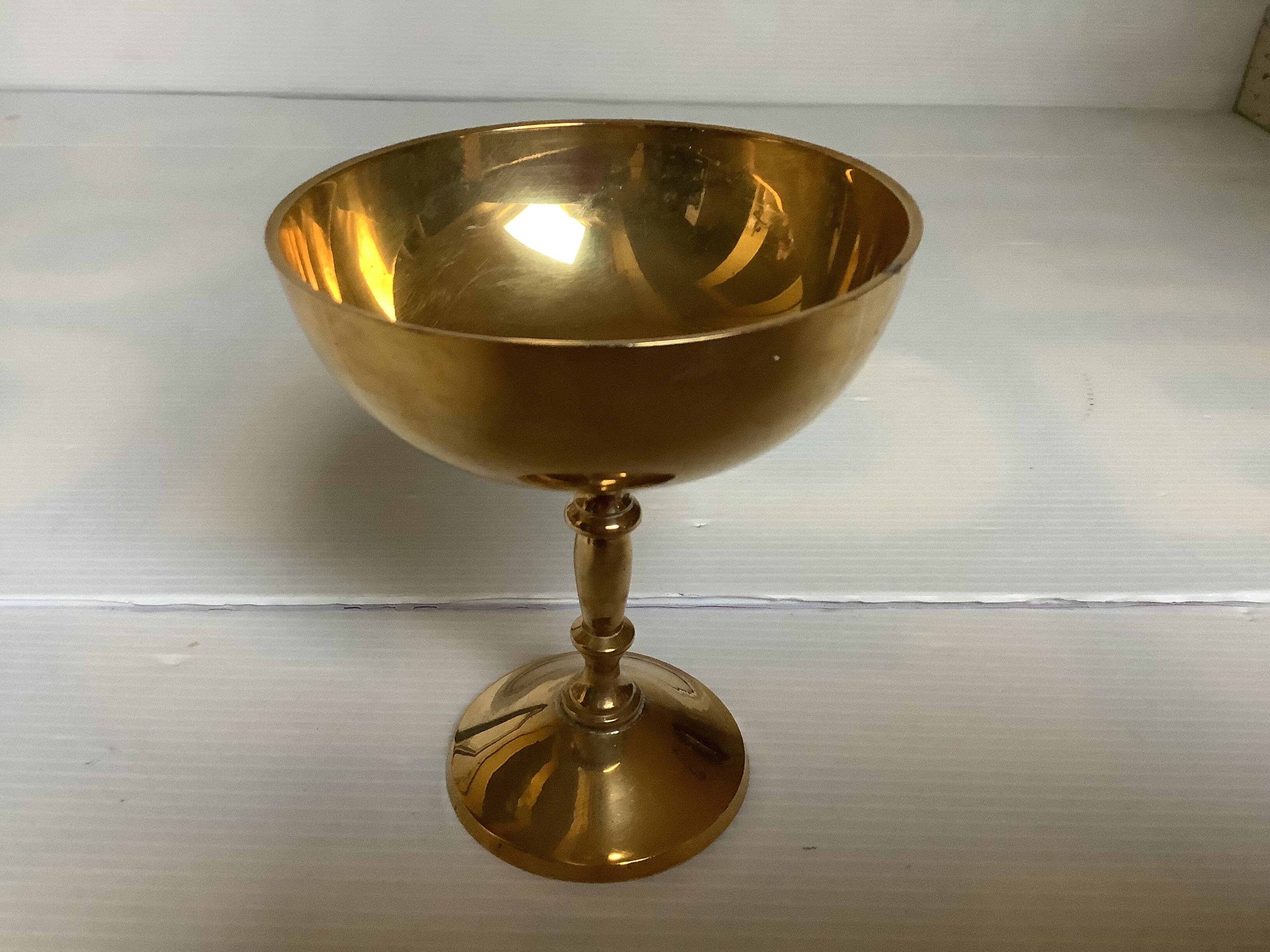 Brass bowl, ring holder, chalice.