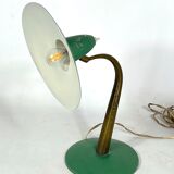 Mid-cenrury Italian Modern brass and green lacquer table lamp from 50s