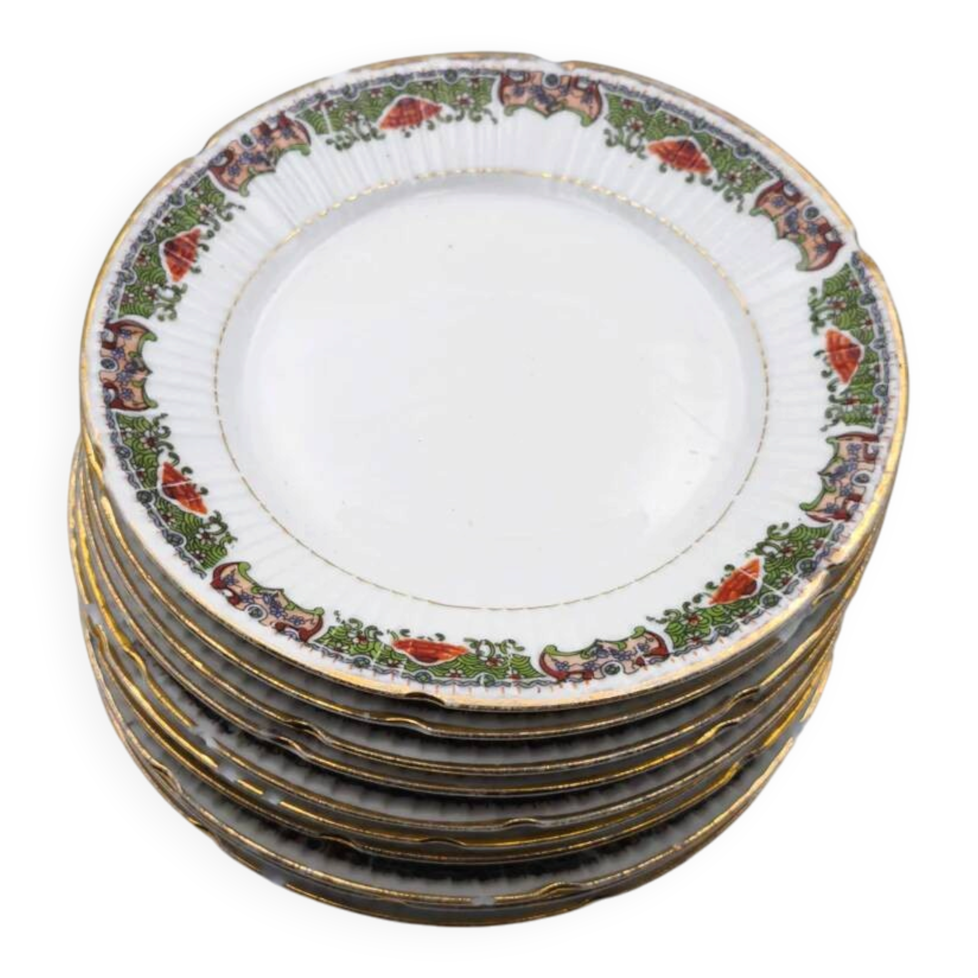 Lot de 10 assiettes à dessert – décor festif & guirlandes fleuries