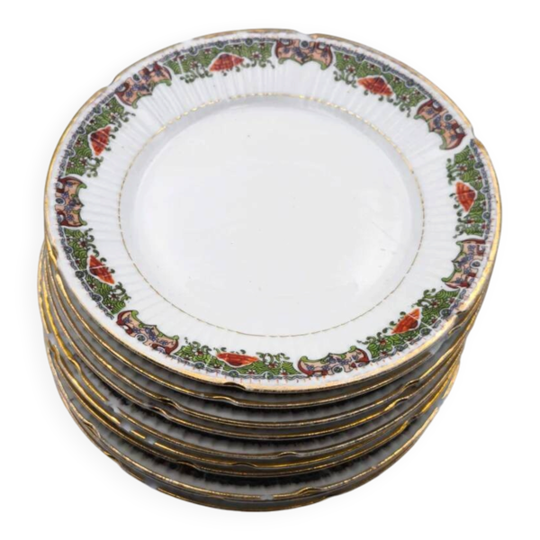 Lot de 10 assiettes à dessert – décor festif & guirlandes fleuries