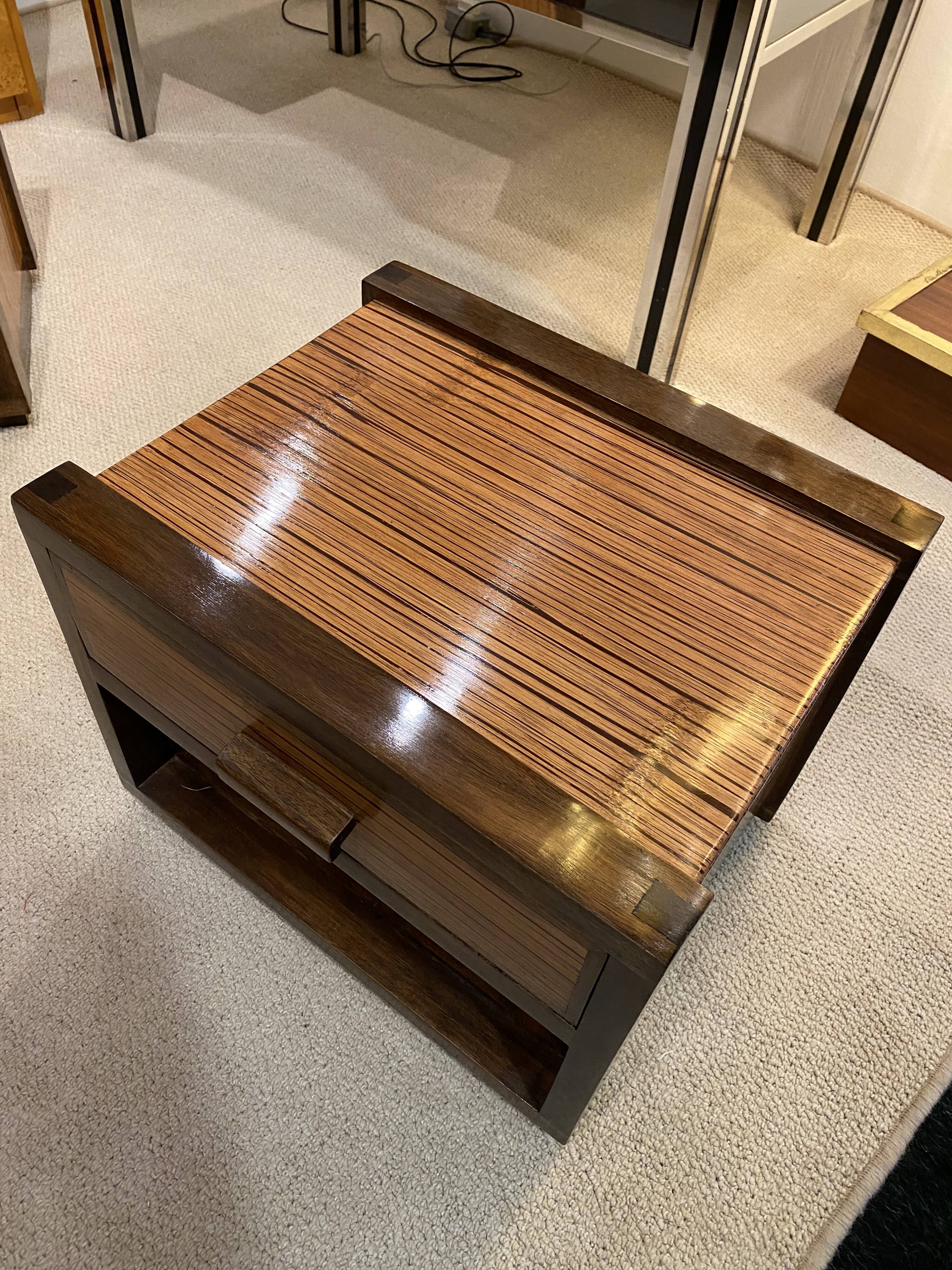 Art Deco Bedside Tables 1980s Zebra Oak Wood Vintage Drawers Lacquered