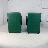 Pair of armrest heaters. Steel and green imitation leather. France, circa 1980