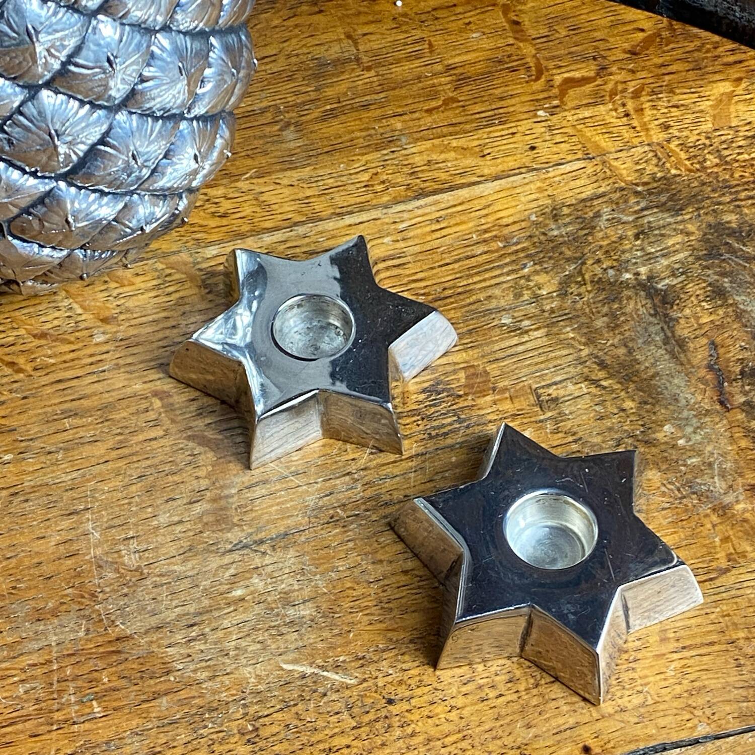 Pair of candlesticks, Star of David, silver-plated metal